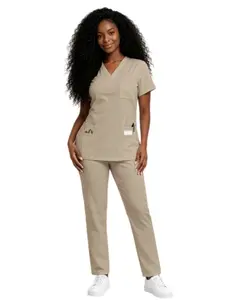 Women Quick Dry Solid Work Uniform Set Short Sleeve Shirt Straight Pants Medical Scrubs for Beauty Salon Nurses Doctors Workwear
