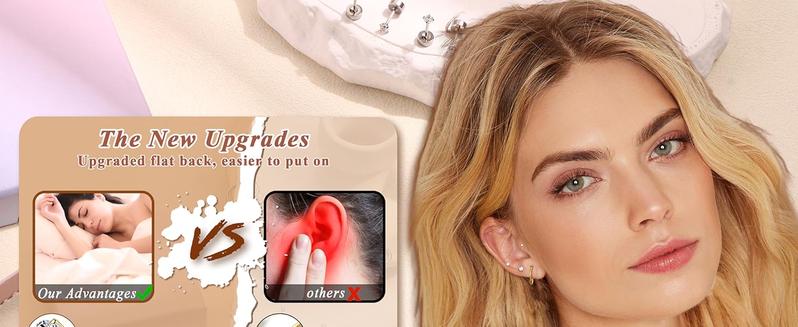 Tiny Hypoallergenic Flat Back Earrings - Surgical Steel Earrings For Women Men 14K Gold Plated Flatback Stud Earrings 20G Small Cartilage Earring Hoop 12 Pairs 2/3/4mm Screw Back Earrings