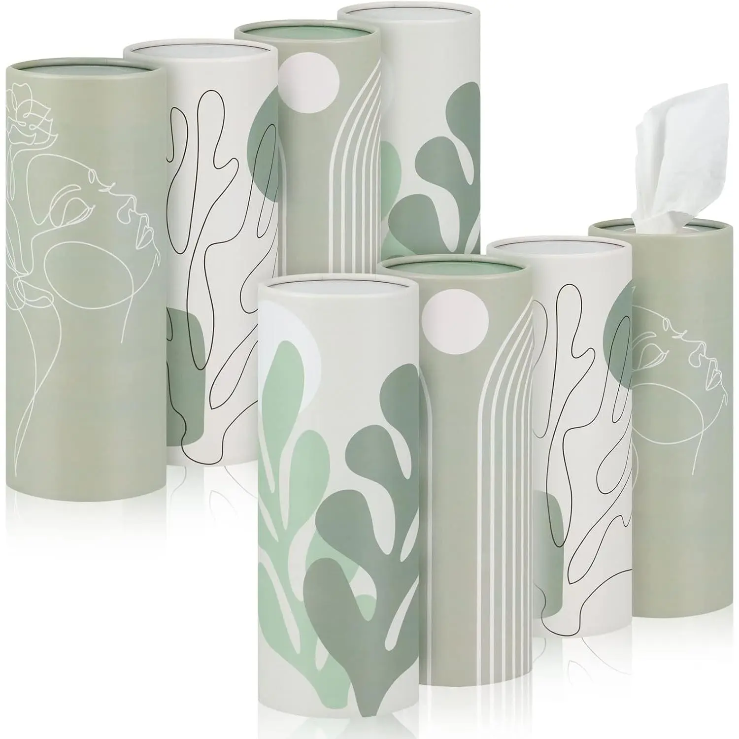 8 count  Tissue Holder with Facial Tissues Bulk,  Tissues Cylinder Round Box, Refillable for Travel Cup Holder, Automotive Interior Accessory(Sage Green)