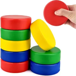 24 Pack Foam Hockey Pucks with Mesh Bag - 4 Colors, PU Material, Standard 3"x1" - Safe Indoor/Outdoor Training for Kids & Adults