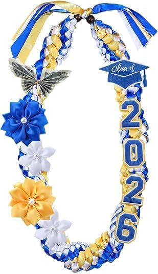 50" Graduation Leis Class of 2026 - Handmade Double Braided Graduation Ribbon Leis with Satin Flowers for Men Women Graduation Ceremony Congrats Grad Gifts Party Supplies