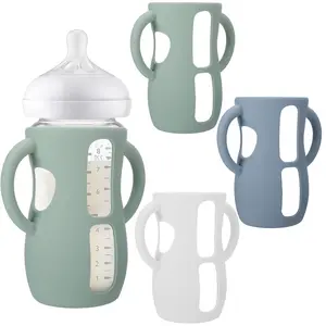 3 Pack Silicone Sleeves  Avent Baby Bottles - Anti Breakage Baby Bottle Holder with Handle,  with Avent Natural Glass Baby Bottles, 8 OZ