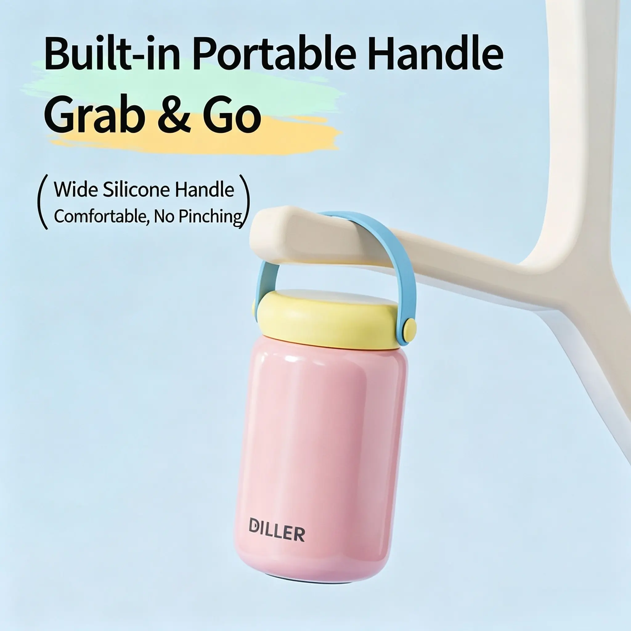 Leak-Proof Insulated Water Bottle with Handle, 316 Stainless Steel, Wide Mouth Design, Easy to Clean, Mini Pocket Cup, Portable for Sports, Travel, Office, Vacuum Insulated Thermos
