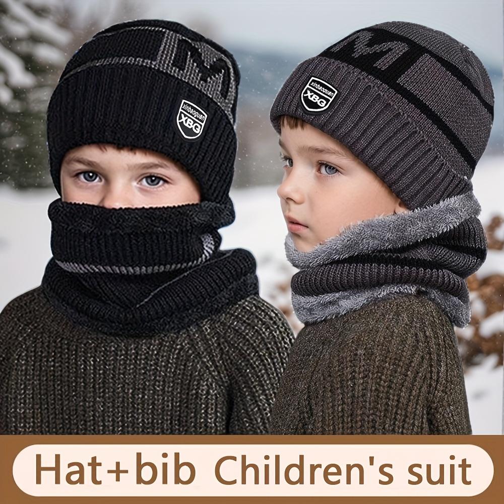 2pcs Kids' Winter Hat & Scarf Set - Thick Warm Beanie with Ear Flaps, Stretchy Fit, &, Perfect for Outdoor Play, School, Christmas, Winter Hat For Boys, School Winter Wear, Festive Winter Wear, Soft Winter Wear
