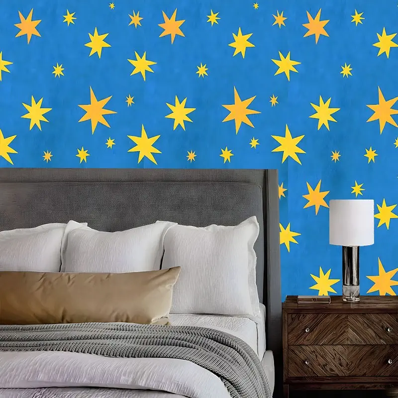 Kawaii Yellow Star Peel and Stick Wallpaper, Cartoon Wallpaper Removable Self Adhesive Contact Paper for Kids Room, Nursery, Decorative Wall Paper Roll,Space Galaxy Wallpaper Perfect Gift for Home Decor & Kids Room Makeover