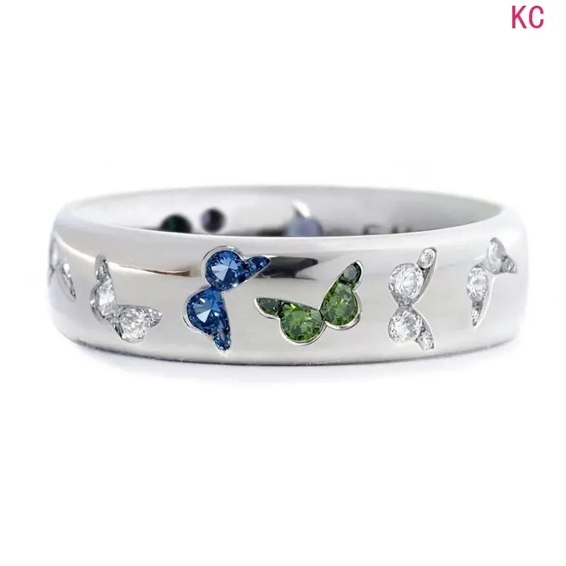 Butterfly Ring Inlaid Mixed Color Zircon, Lovely Unique Finger Jewelry For Daily Outfit Matching Butterfly Ring Inlaid Mixed Color Zircon, Lovely Unique Finger Jewelry For Daily Outfit Matching