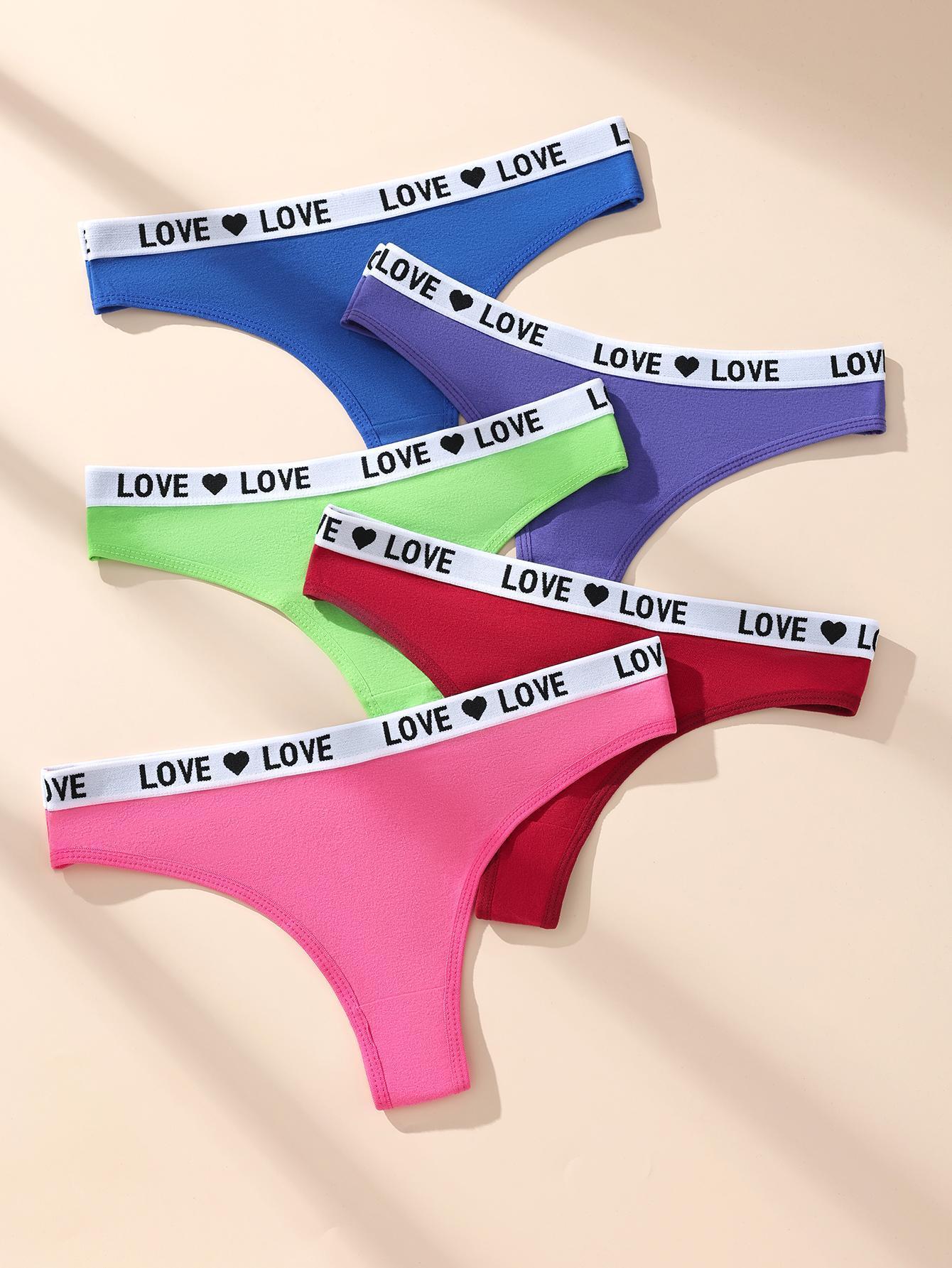 5/7 Pack Hotcom Women's Low Waist Thong Panties Cotton Spandex Love Heart Waistband Comfortable Breathable Invisible Underwear FallFreshness Outdoorfun SpringStatements
