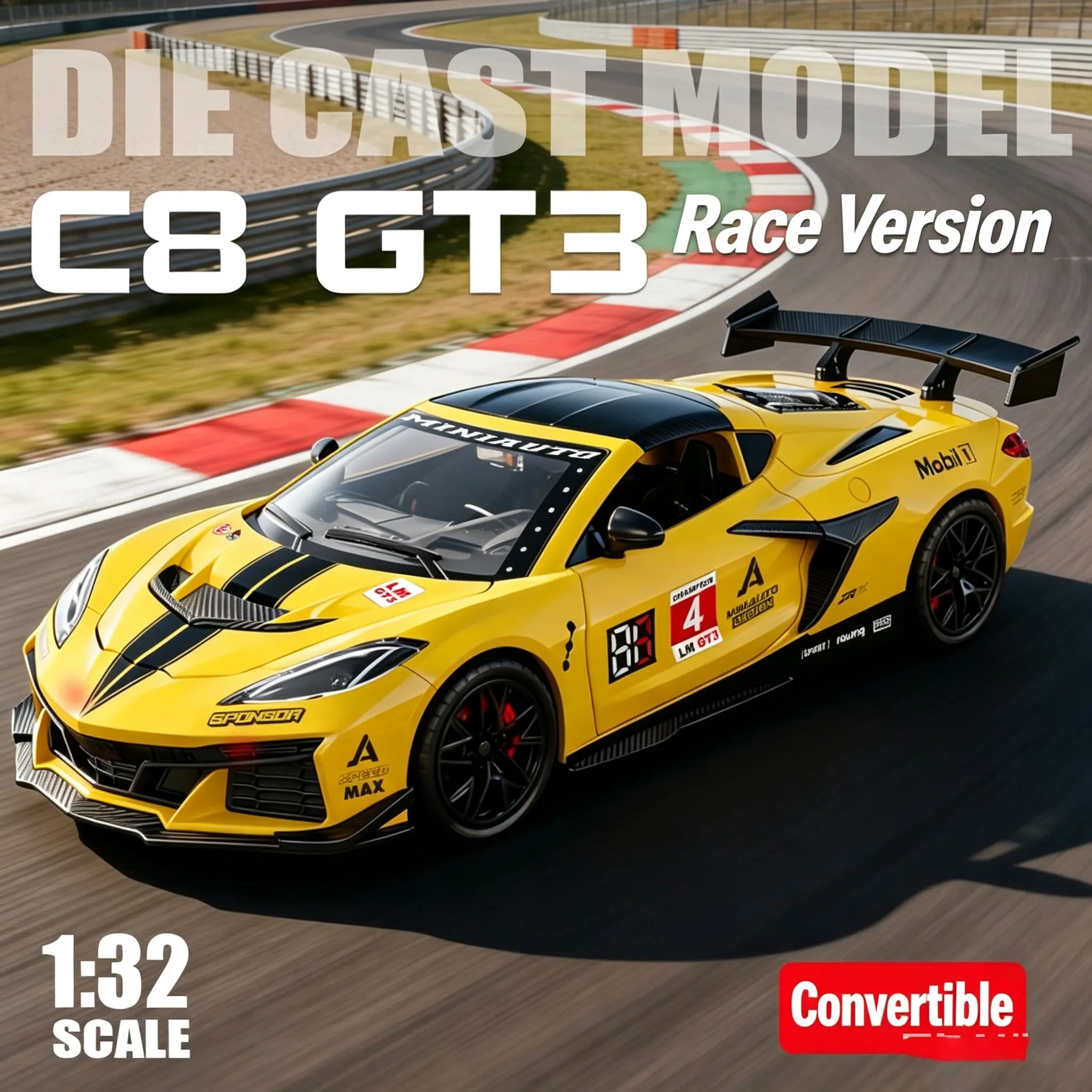 Chevrolet Corvette C8 Gt3 1:32 Alloy Racing Model Car Statue, Collectible Scale Replica, Ideal Gift for Enthusiasts