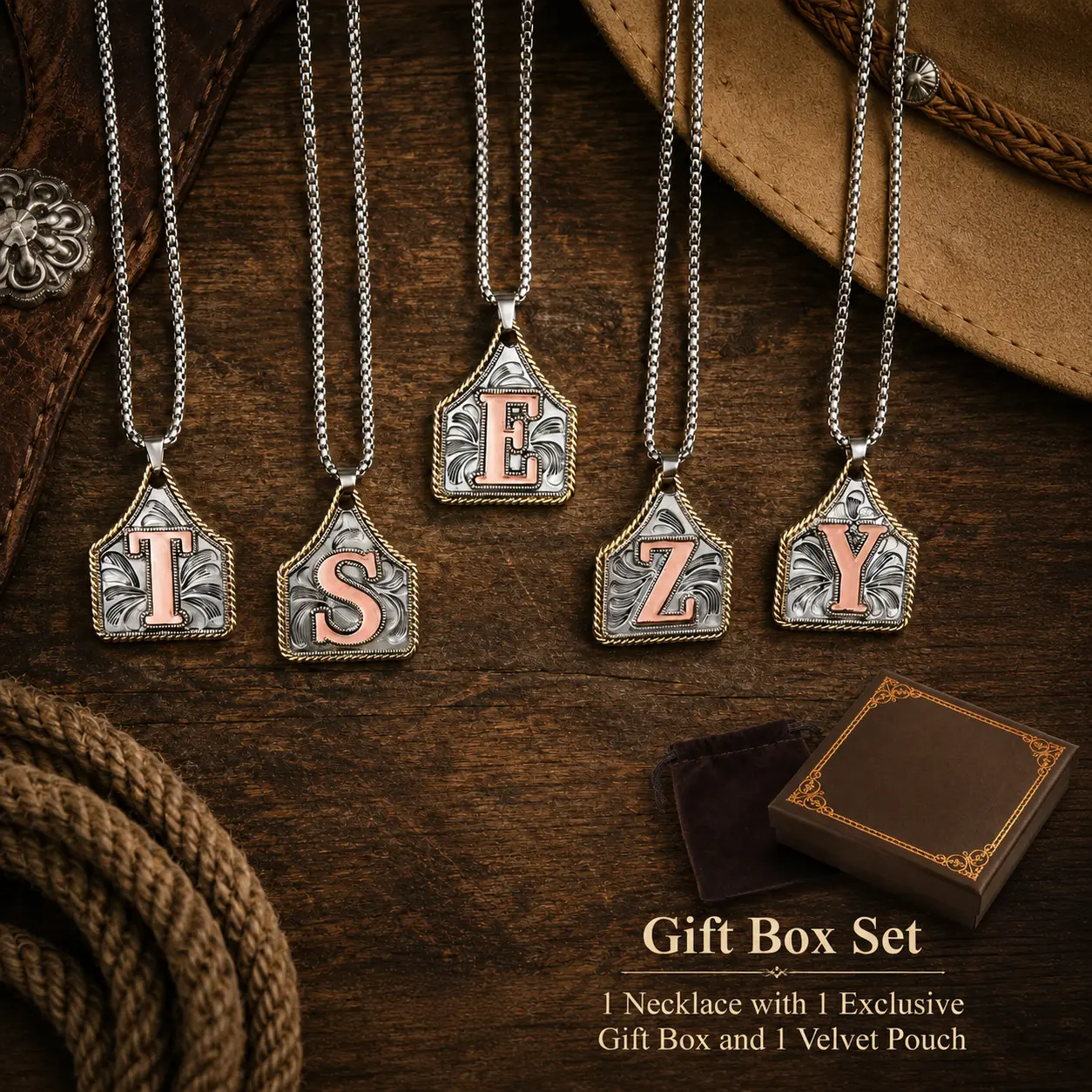 Vintage Western Eagle Initial Pendant Necklace, Two Tone Letter Charm Necklace, Retro Cowboy Style Jewelry for Men & Women, Personalized Flying Eagle Necklace, Unique Gift for Friends, Family & Loved Ones