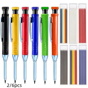 2/6Pcs Solid Carpenter Pencils with 36 Pcs 2.8mm Refills Long Nosed Deep Hole Mechanical Pencil Marker Construction with Built in Sharpener for Woodworking Drafting Architect Tool Mechanical Pencils Set