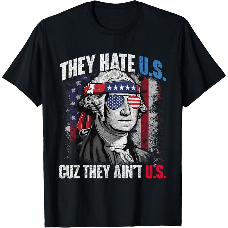 Men's Short-Sleeve Round Neck Casual Streetwear T-Shirt - "They Hate Us Cuz They Ain't Us" Graphic, USA American Flag 4th of July Theme