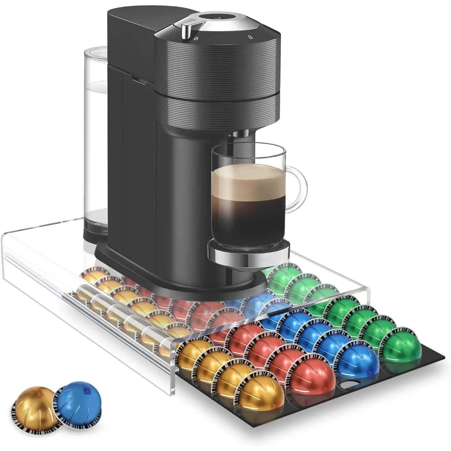 Coffee Pod Storage Drawer for Nespresso Vertuo, 40 Pods Holder Compatible with Espresso 1.35oz, Double Espresso 2.7oz, Gran Lungo 5.07oz, Mug Coffee 7.77oz, Coffee Capsule Organizer-15.2''x11''x2.8''