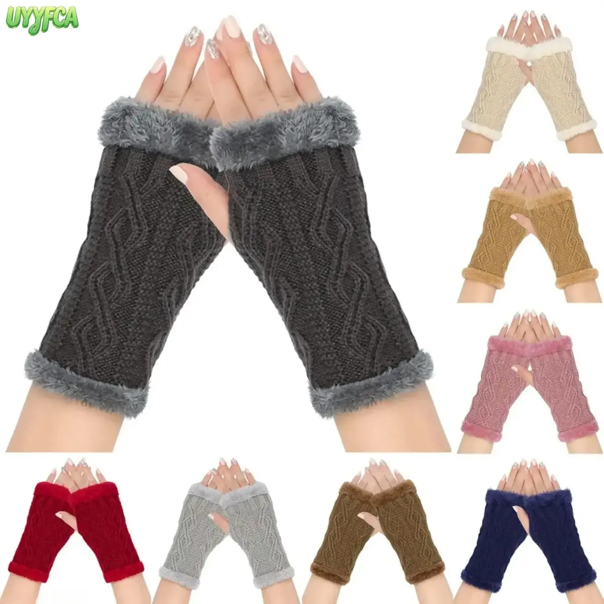 Cable Knit Fingerless Gloves for Women, Fuzzy Lined Plush Cuff Hand Warmers, Thick Knitted Wrist Sleeves, Thermal Hand Coverings for Autumn And Winter Outdoor Daily Wear