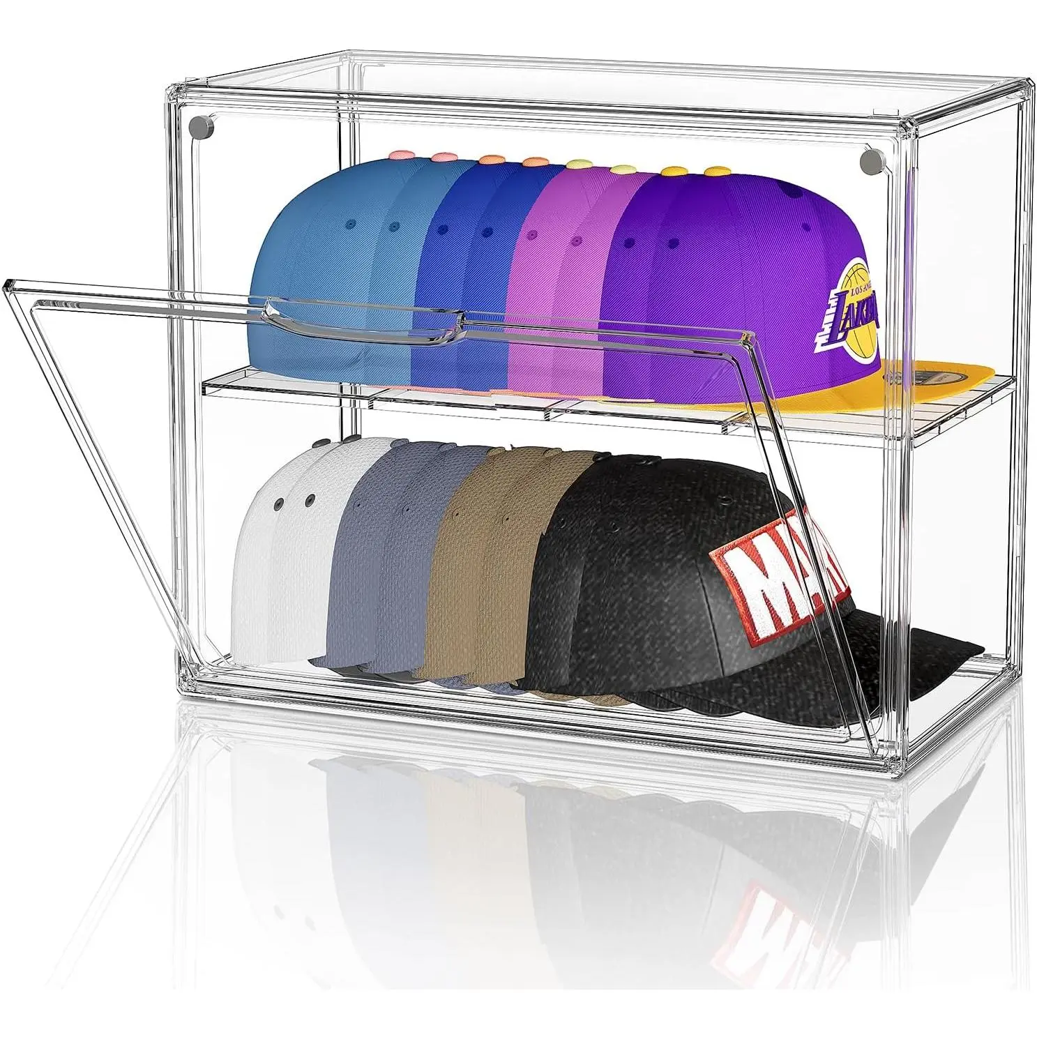 Clear Hat Box Storage, Baseball Cap Organizer for Baseball Caps, Hat  Display Case with Removable Compartment, Plastic Stackable Hats Holder Organizer Box with  Lid, 1 Pack