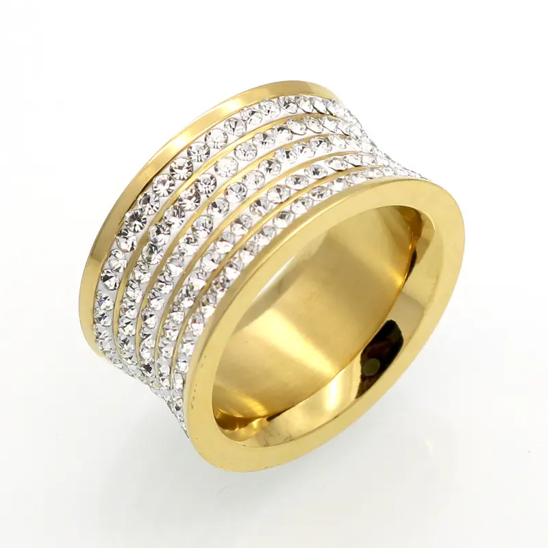 Stainless steel full diamond ring with five rings, fully diamond-encrusted ring, unisex couple's ring