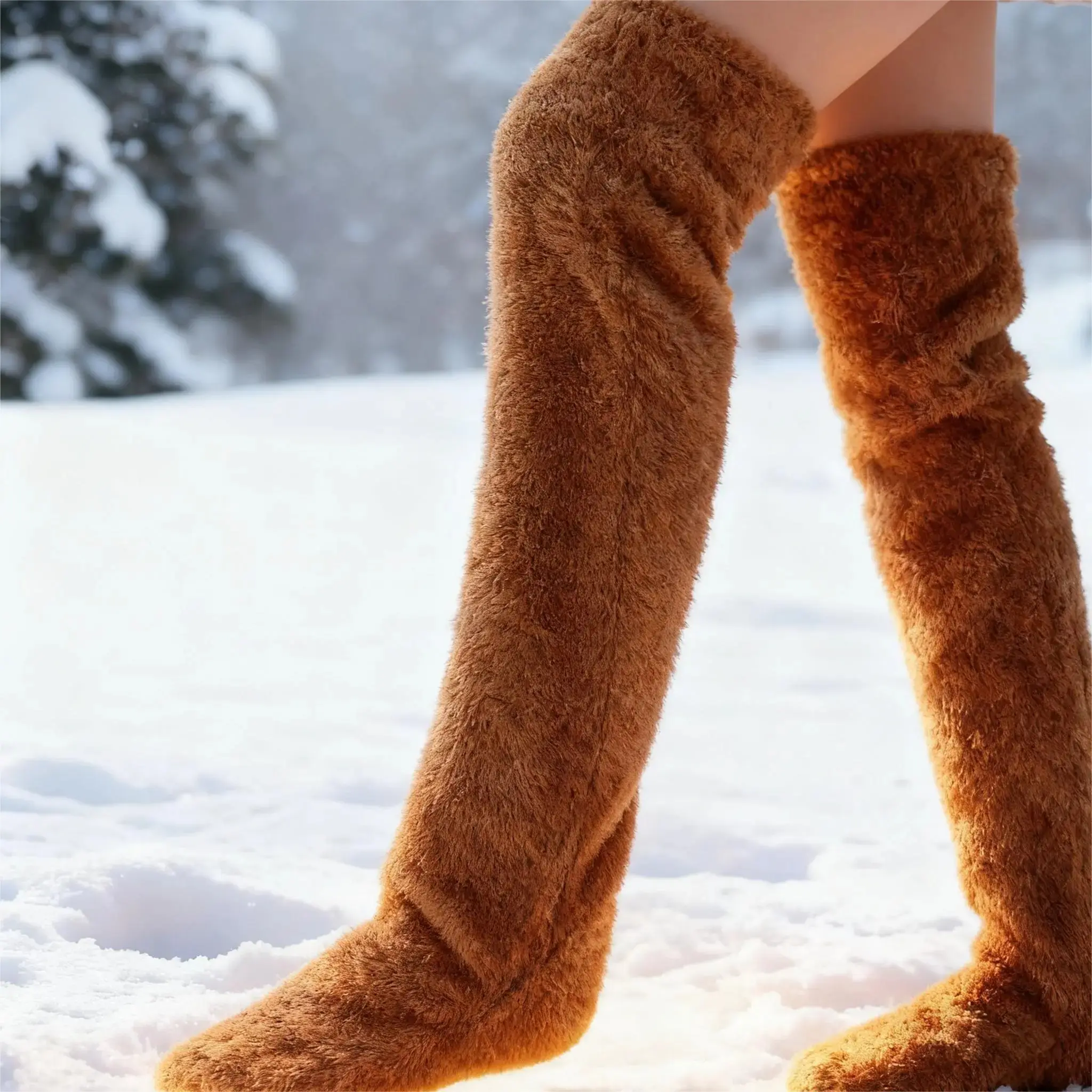 Women's Basic Over the Knee Socks, Fuzzy Solid Cotton Knit Tall Stockings, Thick Thermal Leg Warmers for Everyday Winter Lounging, Silver, Sleeping, Lady, Knee High, Stretchy, Elegant, Simple, Cotton Fabric
