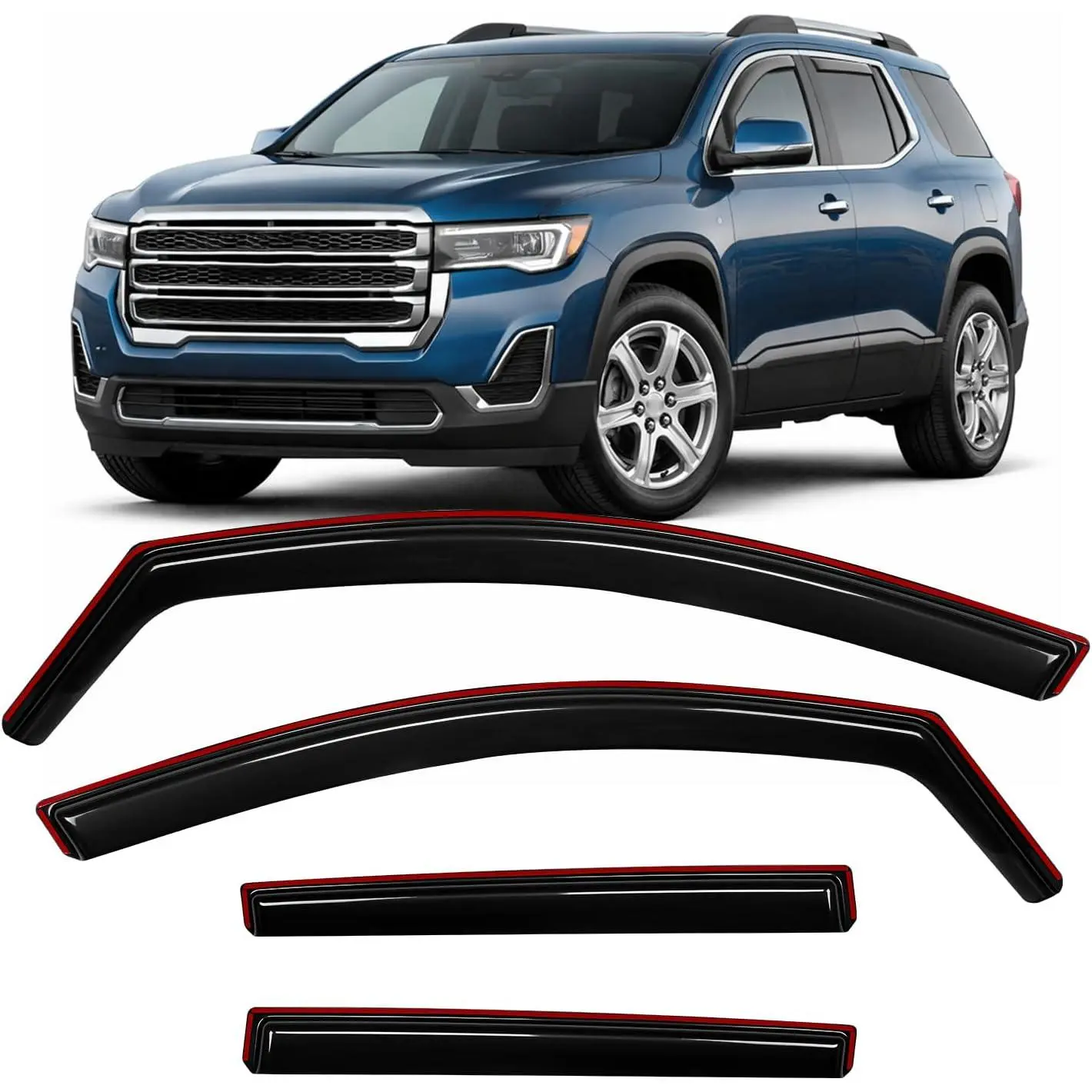 Nilight Acrylic In-Channel Car Side Window Deflectors & Visors for GMC Acadia 2017-2023, 4PCS Shatterproof Smoke Tinted Slide Mount Vent Shades, All Weather Wind Blocker with Sun Protection, Anti-Fog, Enhanced Ventilation