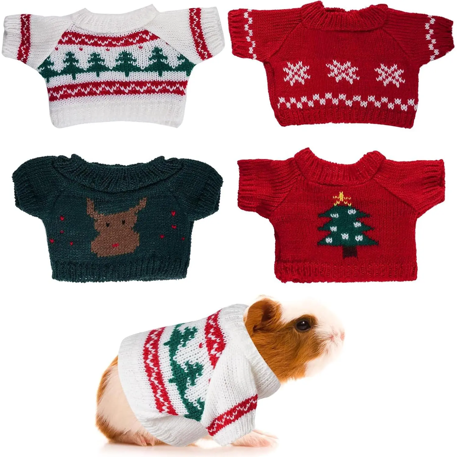 4 count Christmas Guinea Pig Clothes Hamster Sweater Ferret Knitted Clothes for Small  Outfit Winter Christmas Clothing (Valentine's Day)