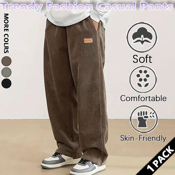 Men's brown chenille casual pants, heavyweight style, loose fit, trendy outdoor sports street style.