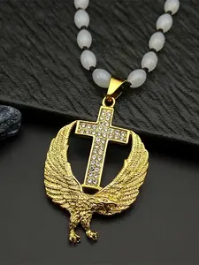 Rhinstones Christian Cross Car Pendant for Men Women Stainless Steel Gold Plated Eagle Amulet Animal Glass Beads Rope
