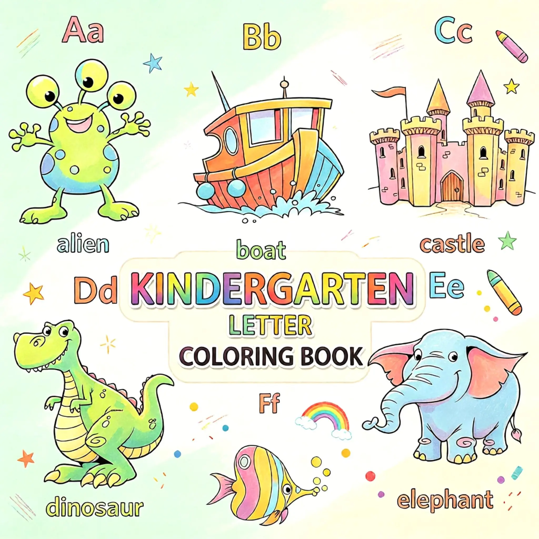 Kindergarten Letter Coloring Book for Kids | A-Z Alphabet Animal Castle Dinosaur Alien Coloring Pages, Toddler Learning Activity Book, Relax ASMR Coloring Sheets for Preschool Boys Girls,Back-to-school gifts