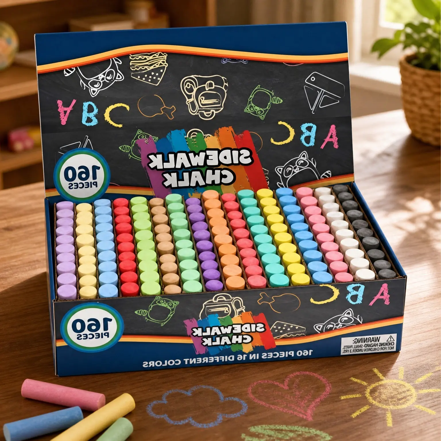 160 PCS Sidewalk Chalk Set - 16 Colors Non-Toxic Washable Jumbo Chalk for Outdoor Art Play, Painting on Chalkboard, Blackboard and Playground