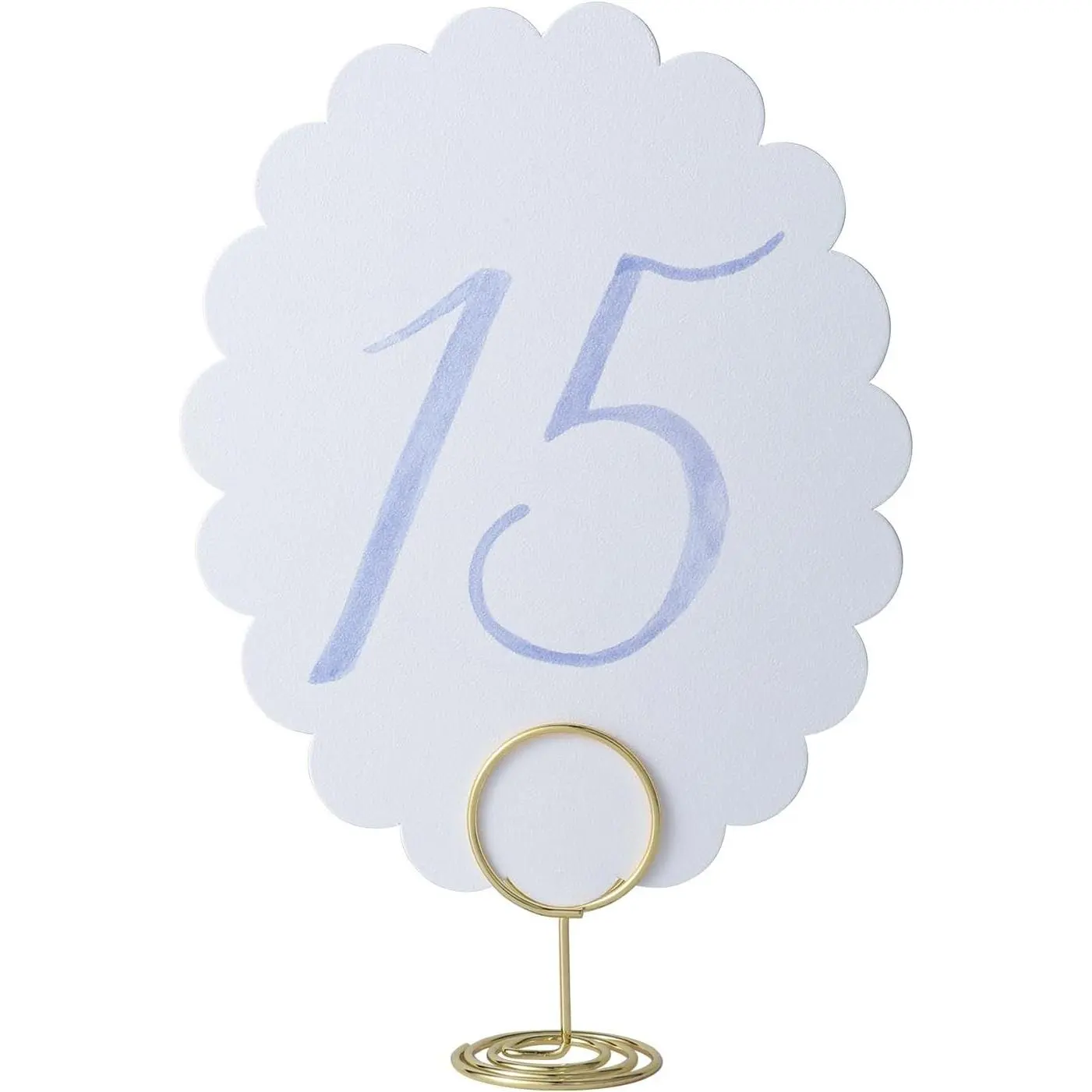 Wedding Table Numbers 1-20 for Wedding Reception with Gold Holders Scalloped Blue