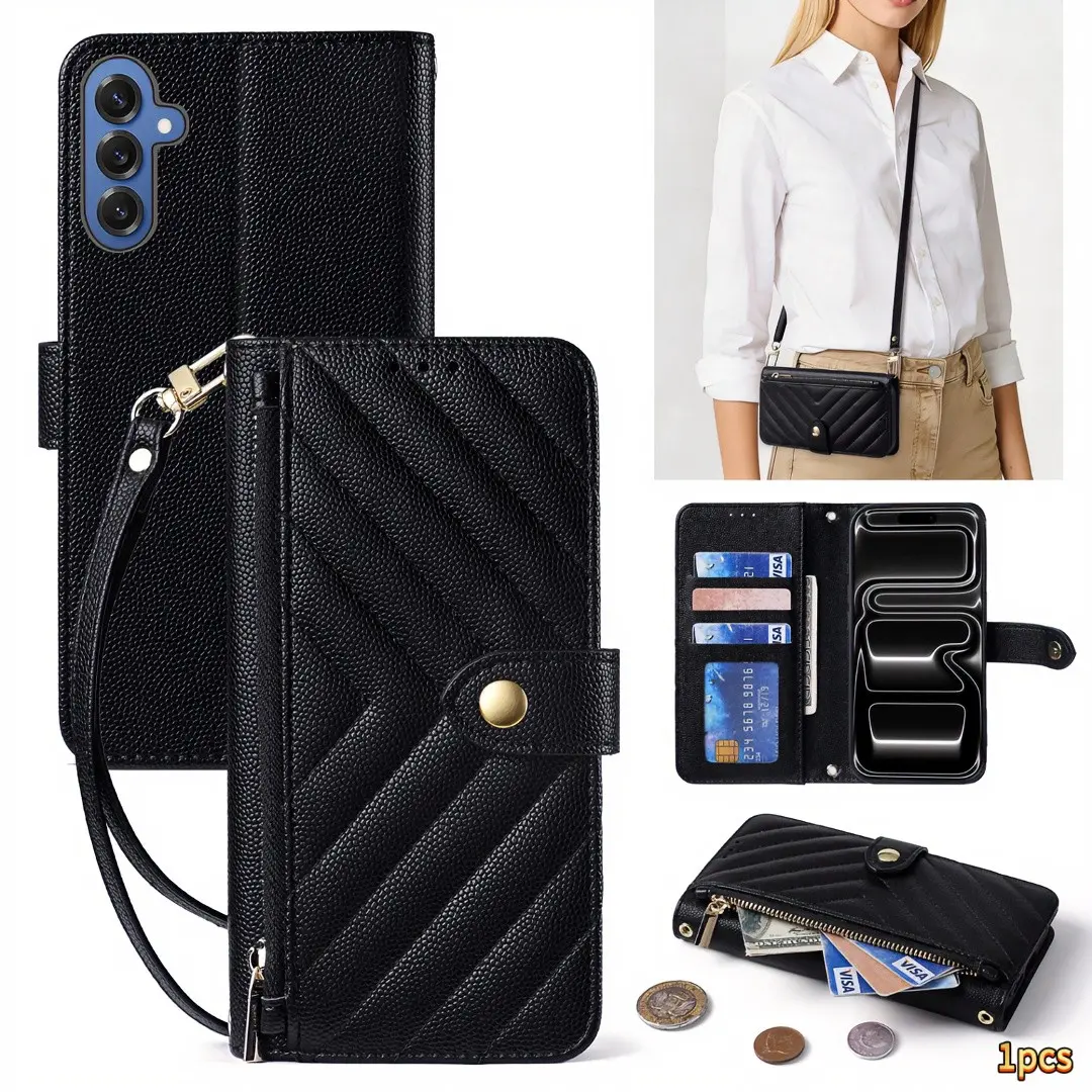 Fashion Zipper Coin Purse Crossbody Bag Phone Case for Samsung A37/A36/A56, Flip Card Holder Leather Cover Compatible with Samsung A17/A16/A26, Samsung Galaxy S26/S25/S24/S23 Ultra FE Plus