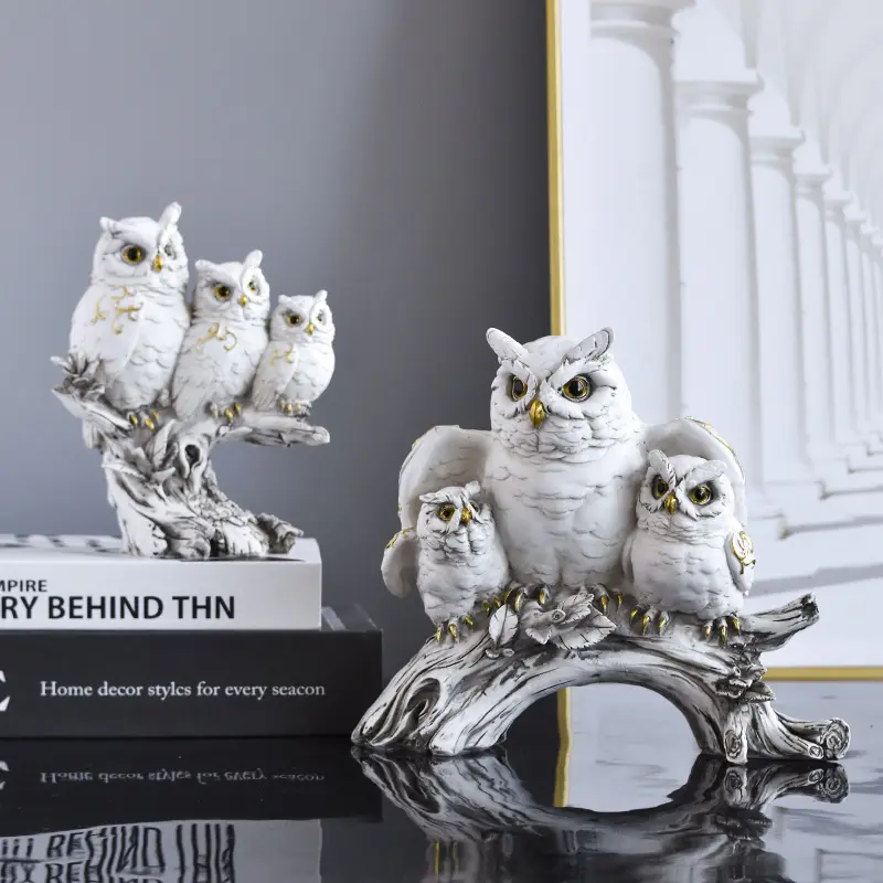 Modern minimalist owl resin statue ornament for home and office desk animal sculpture decorative craft..