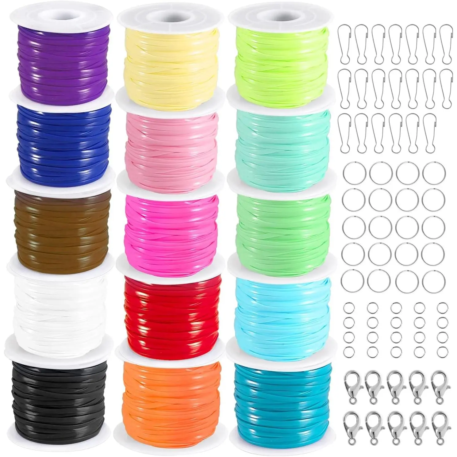 15 Rolls Gimp String Plastic Lacing Cord Kit for Friendship Bracelets, Jewelry Making, DIY Crafts, Boondoggle and Bracelet MakingGift