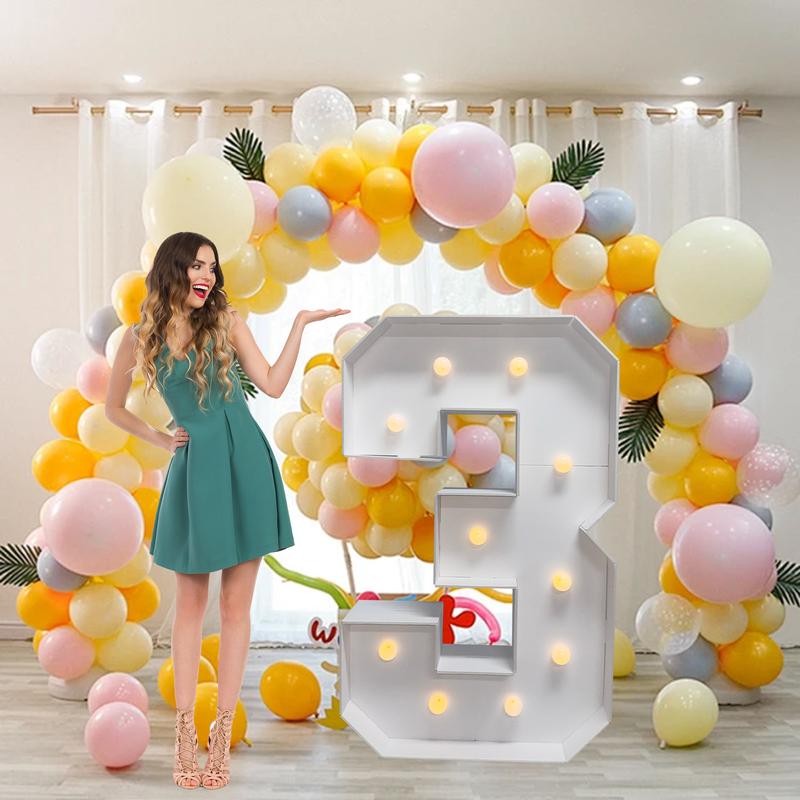 Marquee Numbers 4 Feet Tall Large Birthday Decorations 4FT Light Up Numbers Party Decor Big Backdrop Foam Cardboard Number 0-9  Cardboard Pre-Cut Foam Board Sign Diy Decorations Anniversary Decoration Party Supplies