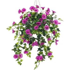 Artificial Flowers Artificial Petunias for Outdoors Uv Resistant Fake Petunias Plants Flower Decor Outside Basket Realistic Silk Plant No Pot(Purple 2pcs)