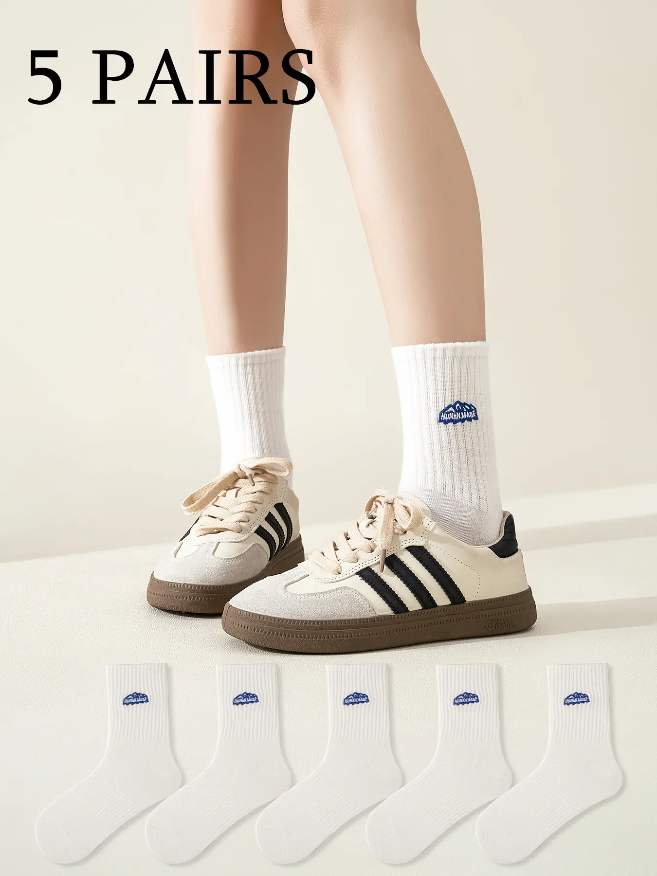 Men's Mid-Calf Socks, Moisture-Wicking Breathable Sports Crew Socks, Casual Style, Multiple Colors Available, 5 Pairs Pack
