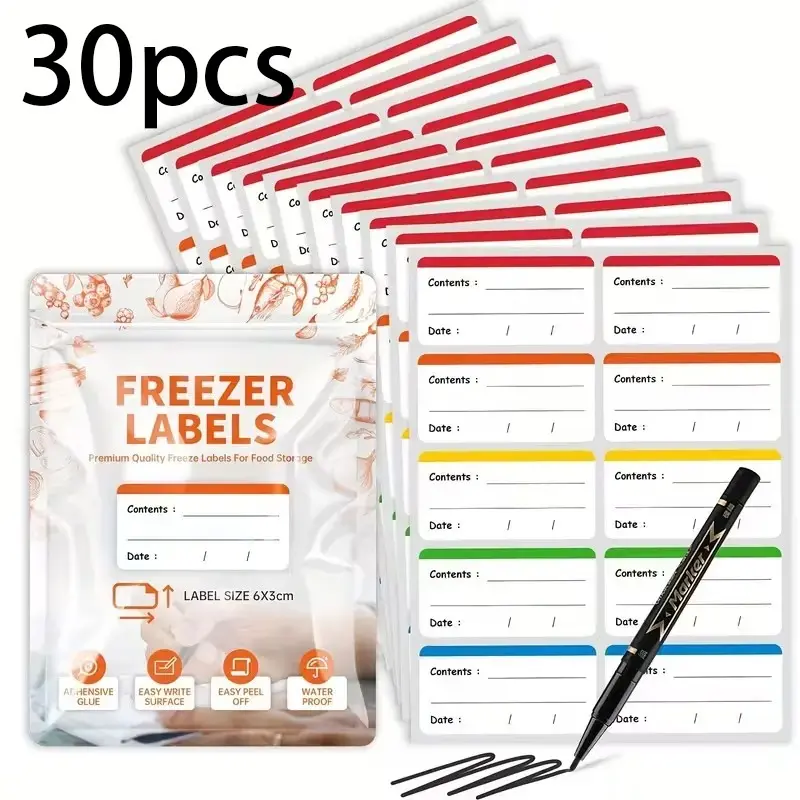 30 Piece Colorful Refrigerator Labels, Removable Food Storage Stickers, Kitchen Fridge Meal Tags, Pantry Labels for Containers, Labels for Jars, Suitable for Food Containers
