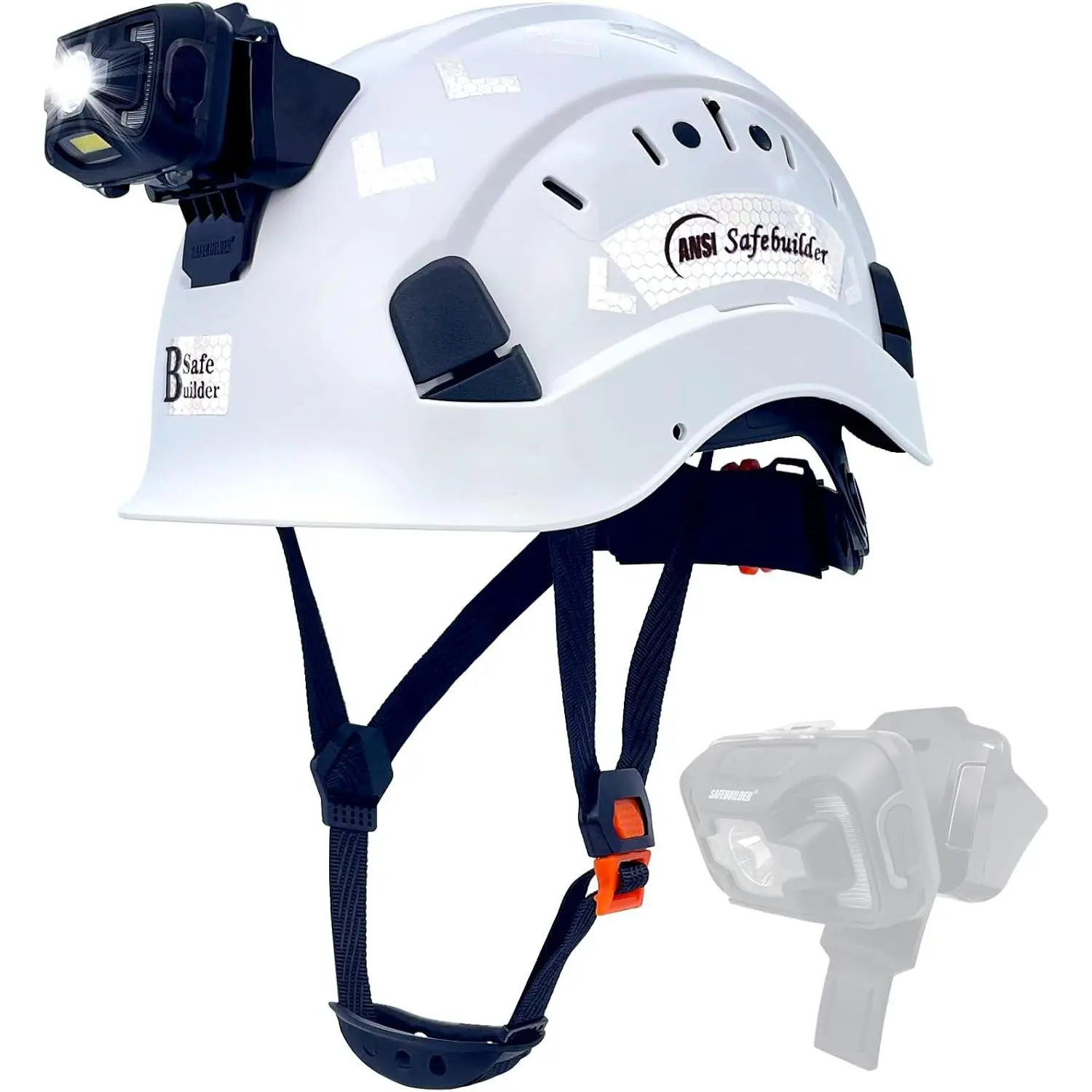 Safety Hard Hats with in Headlight Lightweight Breathable Vented Safety Helmet with Headlamp for Construction Industrial Outdoor Work Head Protection ANSI Approved
