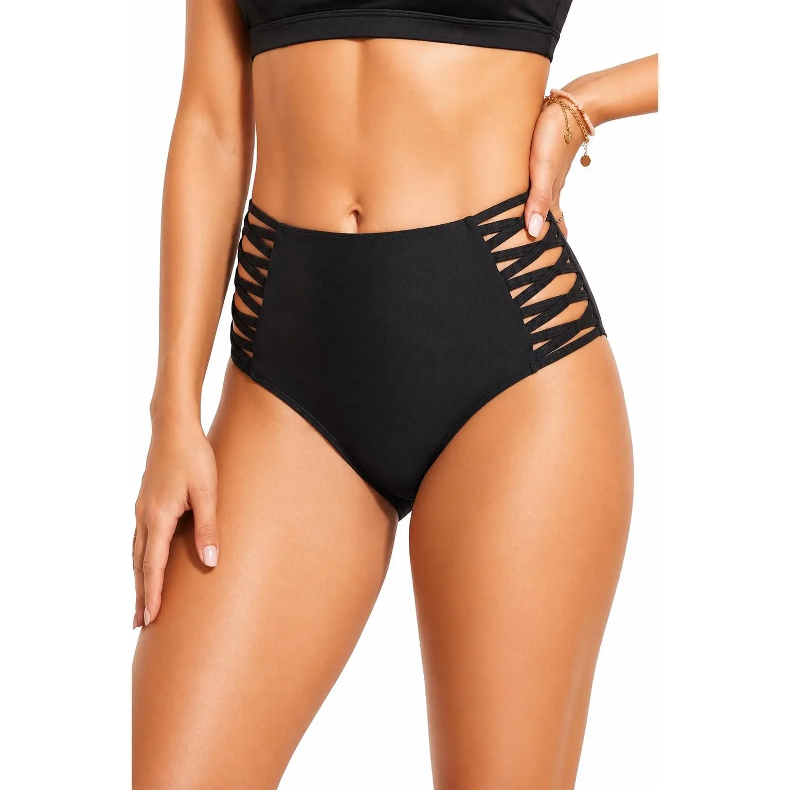 Holipick Women High Waisted Bikini Bottoms Tummy Control Swimsuit Bottoms Strappy Swim Bottom