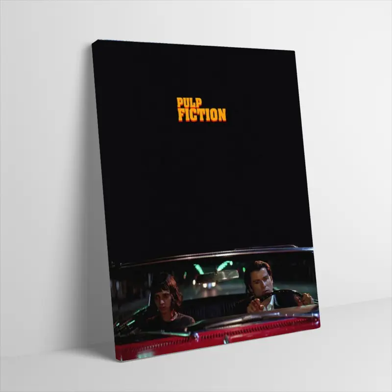 Pulp Fiction Car Scene Poster Canvas Wall Art Vincent Vega and Jules Winnfield Driving Retro Movie Photo Print Aesthetic Film Wall Decor for Living Room Bedroom Man Cave Unframed
