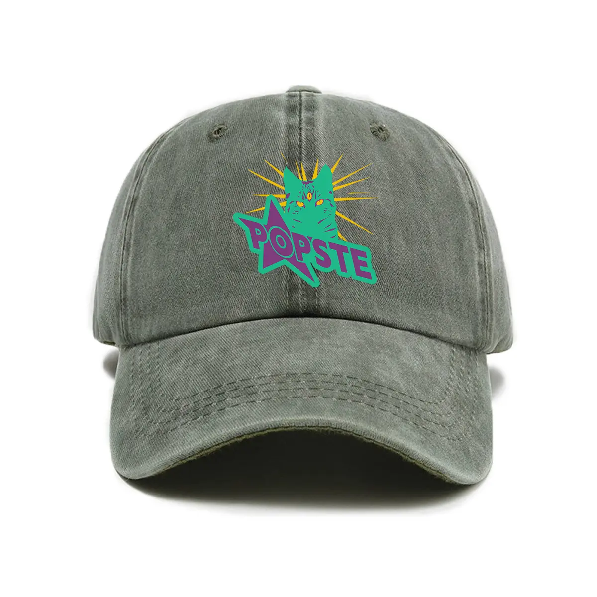Vintage Charcoal Baseball Hat Cute Kitten Graphic Dad Cap Unisex Summer Sun Shield Washed Cotton Adjustable Trucker Hat Trendy Streetwear Aesthetic Casual Fun Headwear Daily Wear Cool Gifts