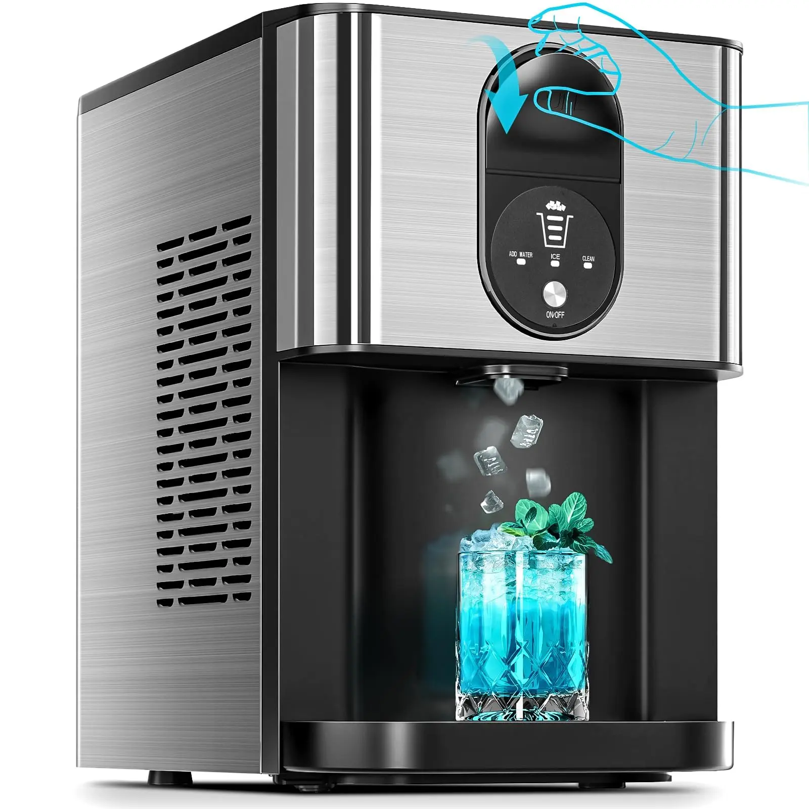 Countertop Nugget Ice Maker, Contactless, 44 lbs/24H, Large 2.4L Water Tank, Soft Chewable Pebble and Pellet Ice Machine with Self-Cleaning and One-Click Operation for Home, Kitchen or RV