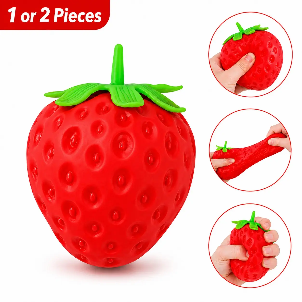 1/2PCS Squishy Squeeze Strawberry Slow Rising Stress Ball, Realistic Fruit Squeeze Toy, Adults Sensory Fidget Strawberry Squishy for Anxiety Relief, Focus Improvement, Desktop Decoration, Soft Stress Balls