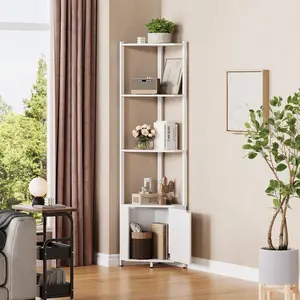 Garvee 5 Tier Corner Shelf Stand, 57” Tall Metal Frame Corner Shelf with Wood Shelves, Standing Shelf Organizer for Living Room, Bedroom, Kitchen, Bathroom | Wall Corner Storage Rack for Home Office, Entrywa