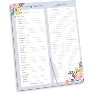 Weekly Magnetic Meal Planning Pad for Fridge with Tear-Off Grocery Shopping List - Hanging Food/Menu Organizer Notepad with Magnets - 8.5” x 11”