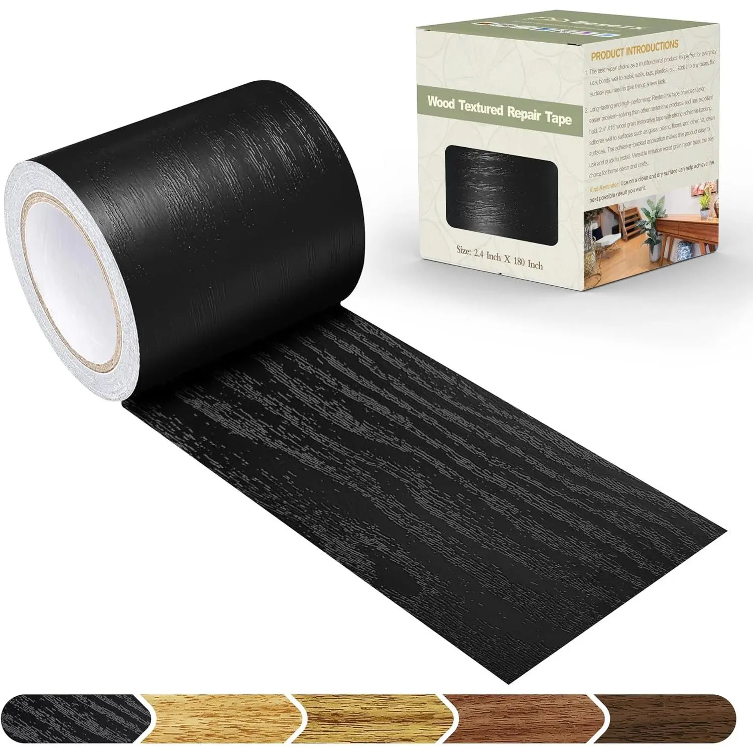 Grain Tape, 2.4" X15', Self Adhesive  Grain Repair Patch for Tables, Chairs, DIY,Baseboards, Doors, Windows, Floors and Furniture Renovation.(Black)