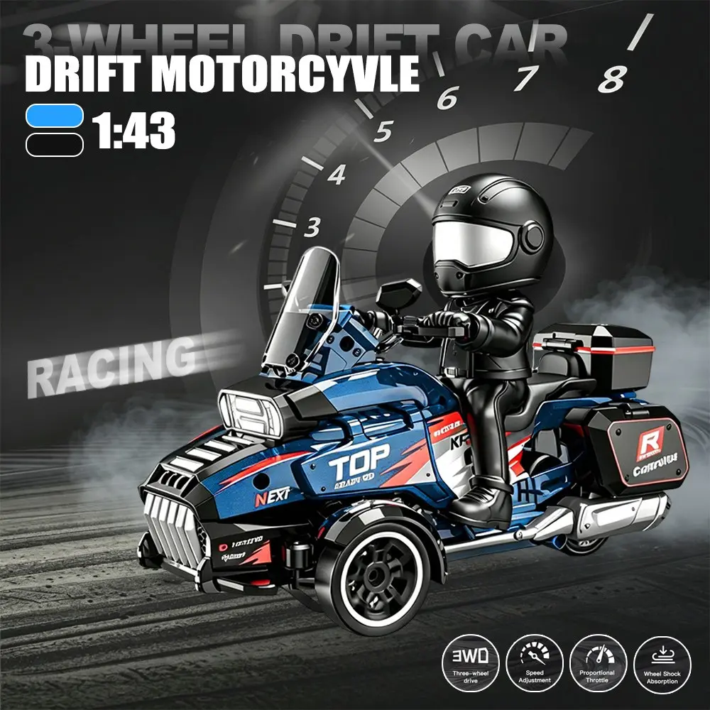 1:43 RC Motorcycle, Electric Tricycle, 2.4g Remote Control, Drift Toy Car, Kids Party Gift Set, Suitable for Boys and Girls