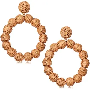 Rattan Earrings Rattan Ball Hoop Dangle Earrings for Women  Bohemia Earrings Braid Straw Wicker Raffia Earrings Summer Beach Accessory Gifts