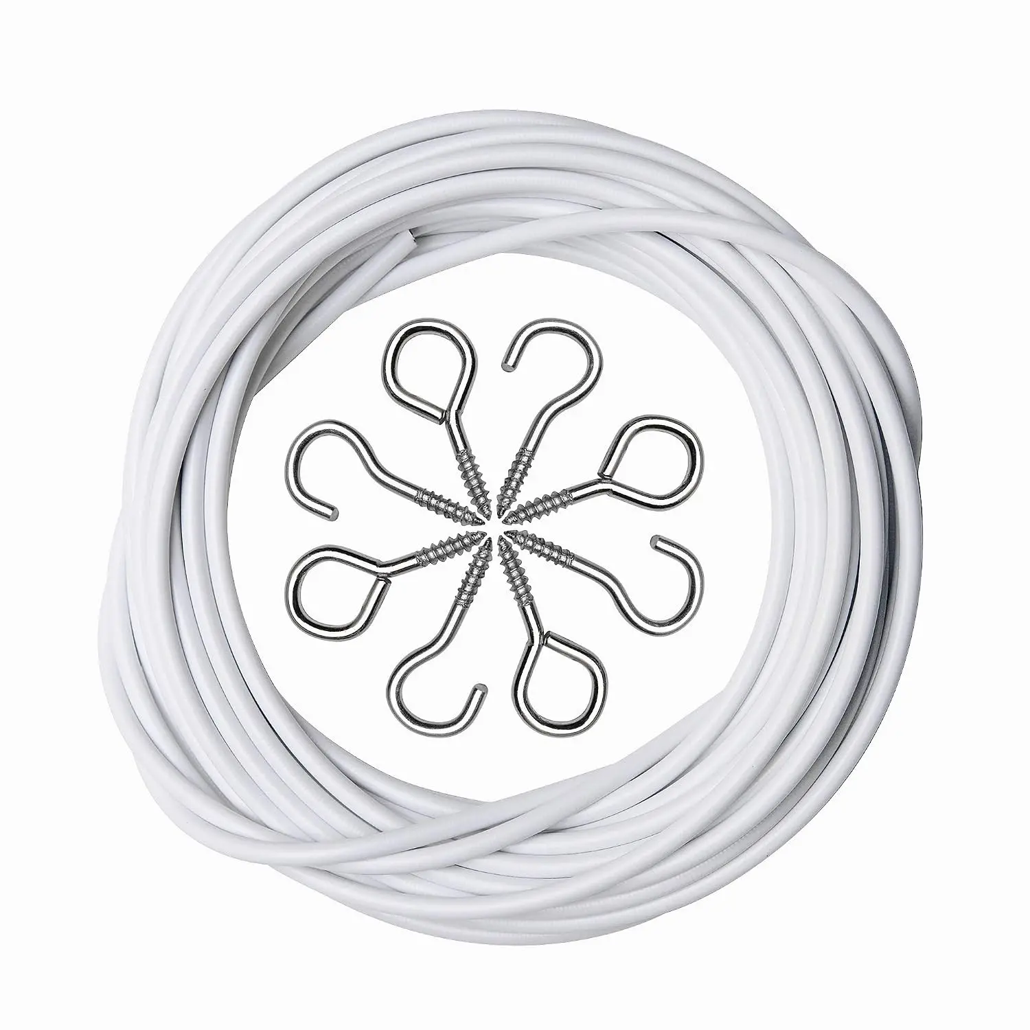 2 Pack 3m White Plastic Coated Curtain Wire with 8 Pairs of Screw Eyes and HooksGift