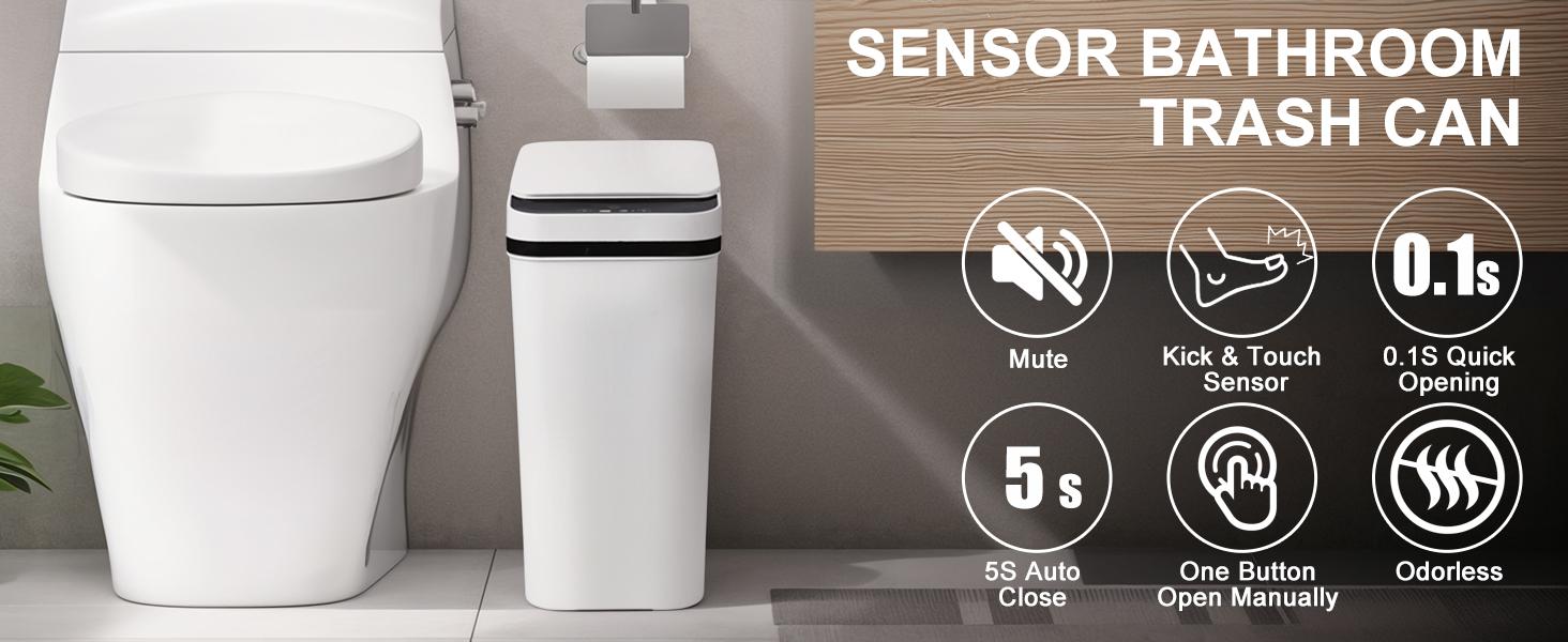 3.2 Gallon Smart Trash Can – Automatic Bin with Motion Sensor powered by 2 AA batteries (not included) for Living Room Bedroom Kitchen and Bathroom automatic motion Hygienic Waste Disposal Restroom Home Goods