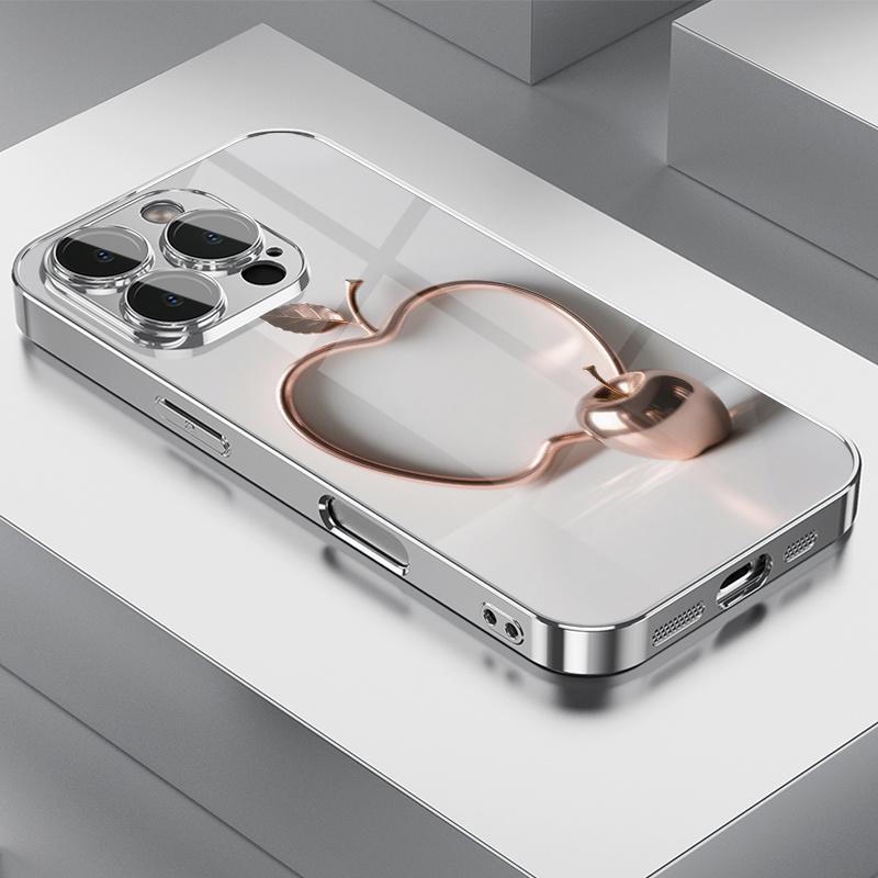 Advanced Multi-Functional Metal Apple Pattern Electroplated TPU Phone Case with Lens Protection for iPhone 16/16Pro/16ProMax/16Plus/16e, 15/15Plus/15Pro/15ProMax, 14/14Plus/14Pro/14ProMax, 13/13Pro/13ProMax, 12/12Pro/12ProMax, 11/11Pro/11ProMax, 7/8plus,