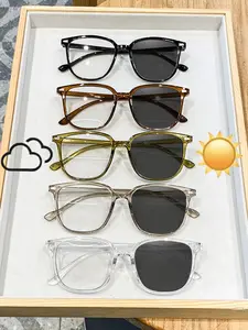 5 Pairs Men's Plastic Square Photochromic Glasses, Casual Fashion Eyewear, College Style, Suitable for Daily Commute, Office Wear