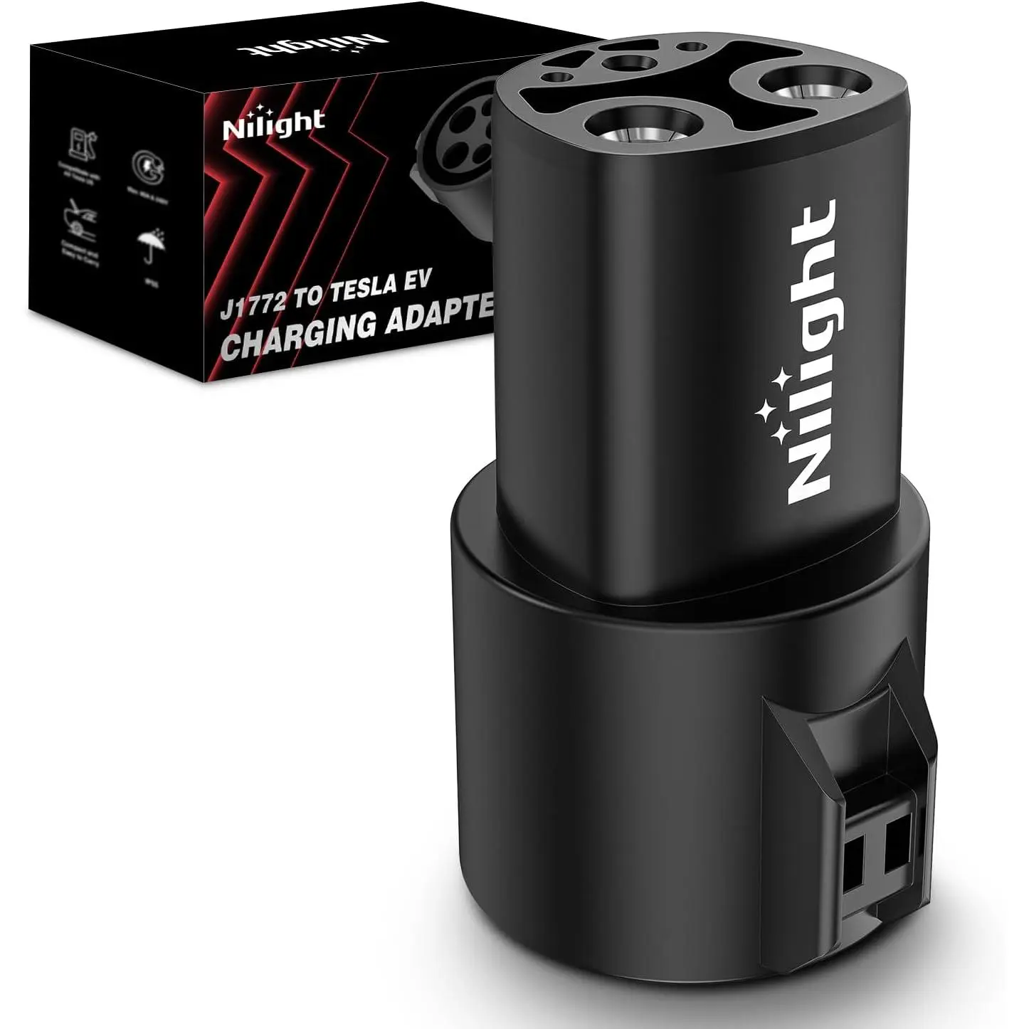 Nilight J1772 to Tesla Charging Adapter - 80A Power Output, 250V Compatibility, IP55 Protection, UL94-0V Fireproof Temperature-Resistant PC Material, All-Seasons Portable EV Charger for Tesla Owners